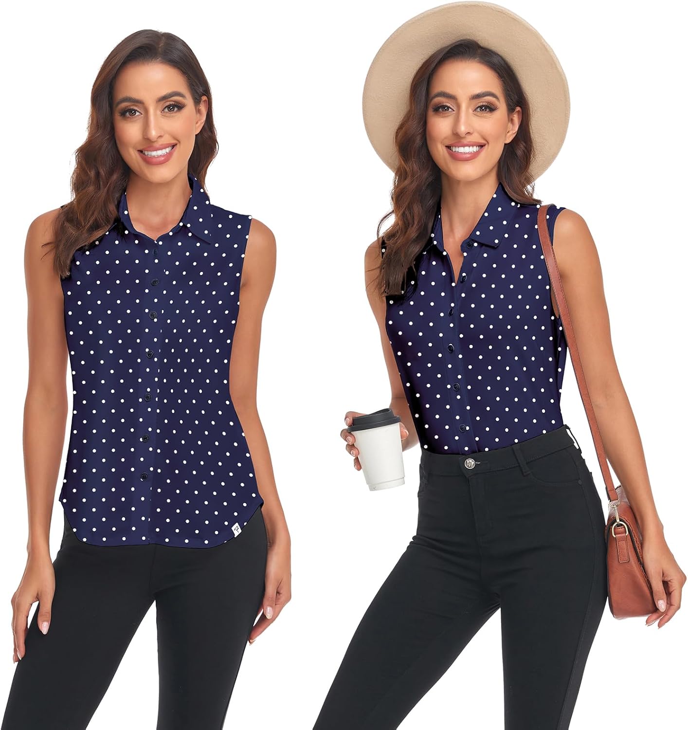 Soneven Women's Sleeveless Golf Shirts Collared Button Down Shirt Quick Dry Tank Tops - Image 2