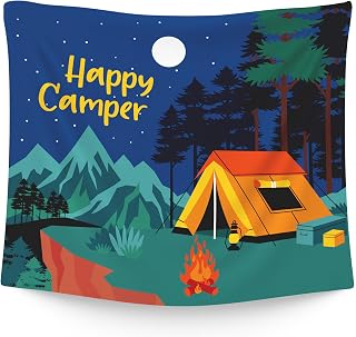 WAITPI Happy Camper Camping Hanging Wall Tapestry for Bedroom RV Decor, Camp Wall Tapestries, Rustic Camper RV Wall Hanging Room Decorations Tapestry for Inside Camper Home Living Room Dorm 50x60in