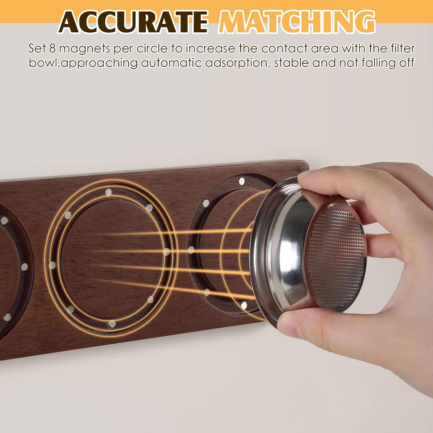 Magnetic Wooden Portafilter Basket Holder, HSSZXFR 58mm Wall Mounted Espresso Filter Basket Storage Organizer with 3 Circular Grooves, Walnut Wood Puck Screen Holder Espresso Accessories image 4