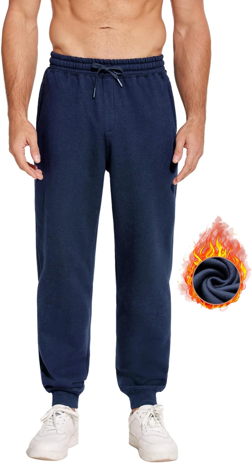 PINSPARK Men's Fleece Lined Joggers with Zipper Pockets Cotton Athletic Sweat Pants for Mens Casual Heavyweight Lounge Pants - Image 3