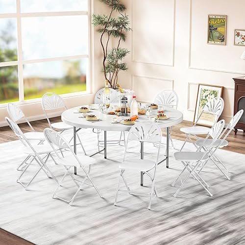 Miniatura 51 de Magshion Sillas plegables de plástico, paquete de 10 sillas de comedor plegables blancas para bodas, fiestas, eventos, exteriores, interiores, silla