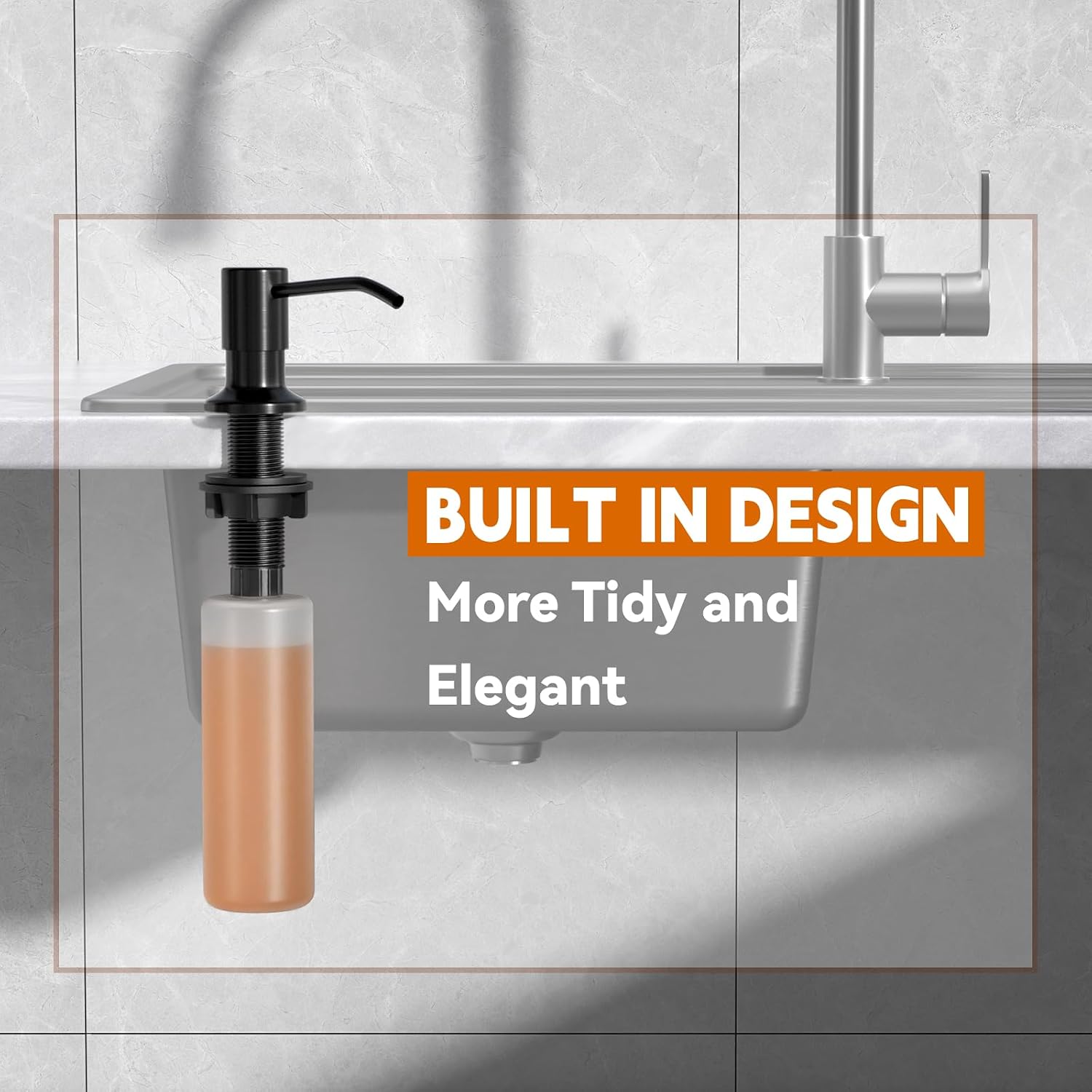 Kitchen Sink Soap Dispenser Pump with 17 OZ Soap Bottle (Black) image 4