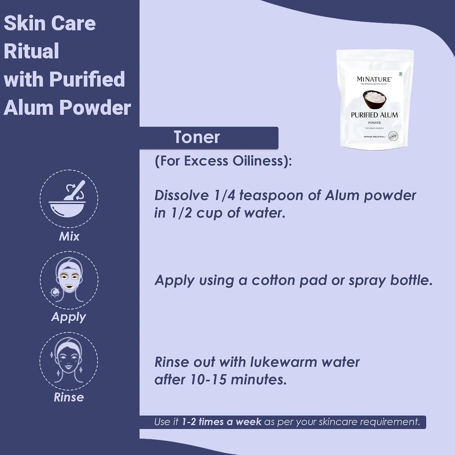 Mi Nature Alum Powder Potassium (Fitkari/Phitkari) -100% Natural Skincare for Acne, Odor Control & Water Purification Face Mask for |Pore Refining 454g (16oz) |Face Pack Powder |Cruelty-Free