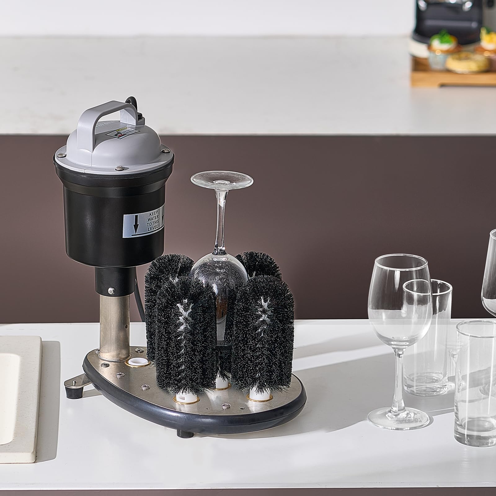 VEVOR elektrischer Gläserspüler Glasreiniger mit 5 Bürsten für Bars, 1200 Tassen/h Weinglas-Reinigungsmaschine, Gläserspülmaschine für Sektgläser Bierkrüge Becher, perfekt für Bars Cafés