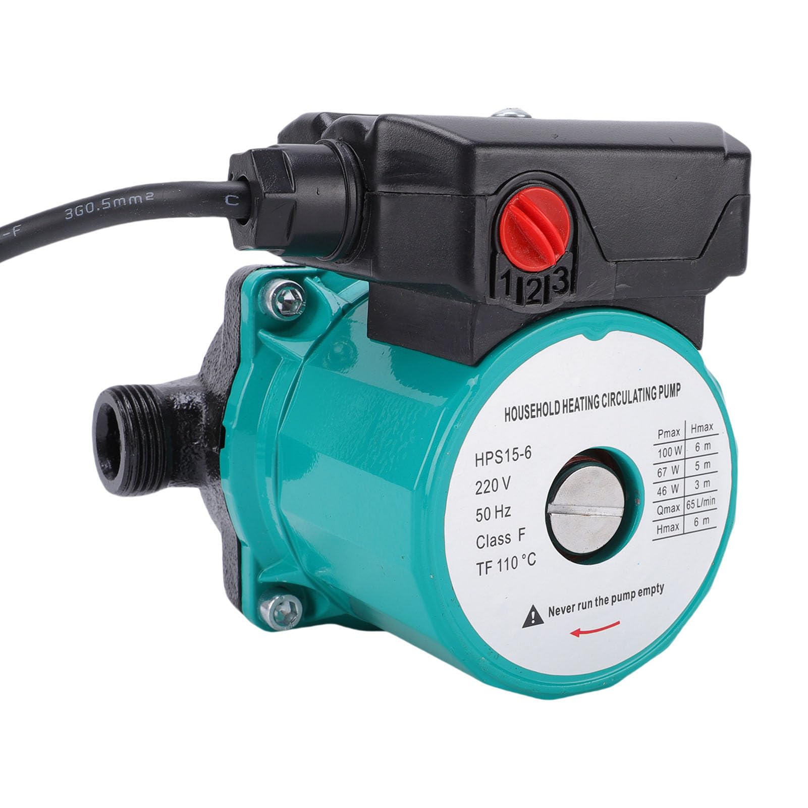 Cocoarm Pompa di Ricircolo dell'acqua Calda, Pompa di Circolazione dell'acqua in Ghisa con Controllo a 3 velocità 46W 67W 100W 65L Min 6m Prevalenza NPT 1in per di Riscaldamento Elettrico Uso