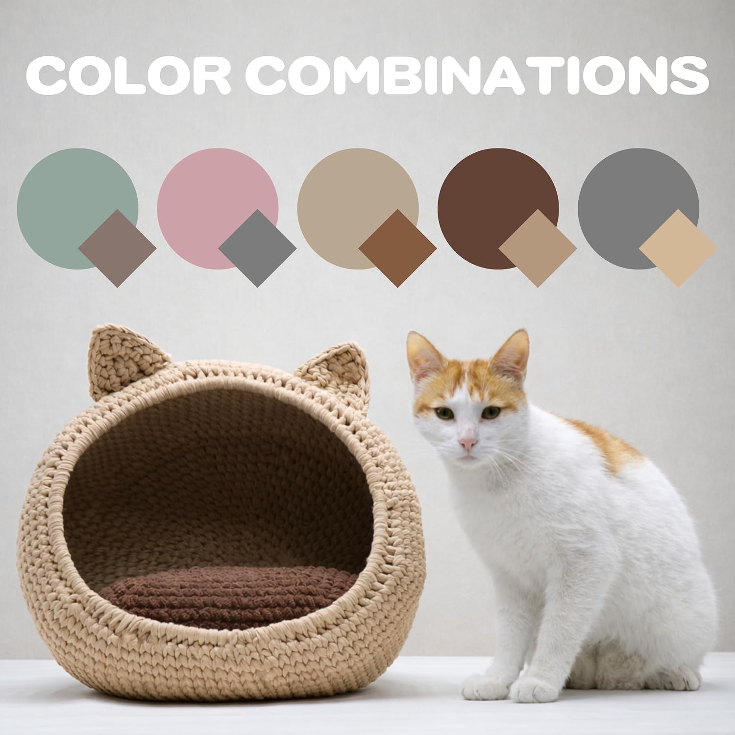 Pet House Crochet Kit - All Materials Included, T-Shirt Yarn, Video & Text Tutorial, Makes 16×10 in Cat Bed with Pillow, for Cats & Small Dogs (Sage)