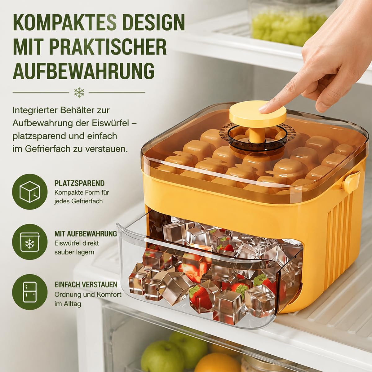 Tragbarer Eiswürfelbereiter mit Deckel, Portable Ice Cube Maker, Eiswürfelmaschine mit Pressmechanismus, 50 ​​Fächern, Eiswürfelform, mit Schublade und Auffangbehälter, für die heimische Küche (Grün)