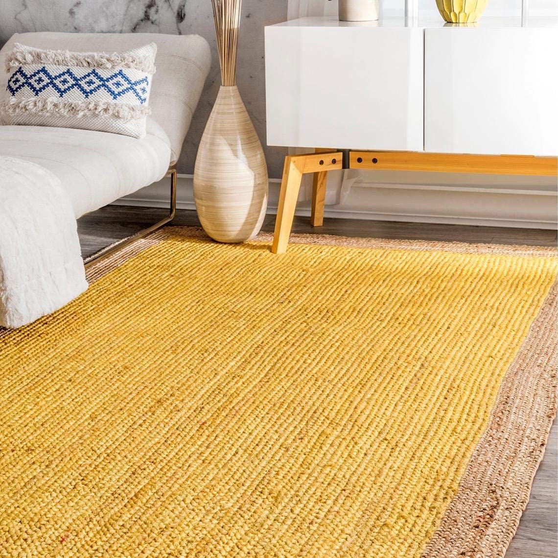 Tapis en jute naturelle 75x300 cm jaune tressé main pour salon