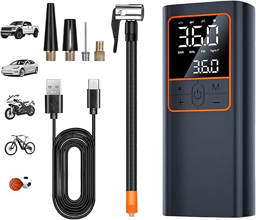 Bomba de aire recargable para neumáticos de automóvil, bolas, inflables y más, inalámbrico, portátil, 5 modos, 4 boquillas, compresor de aire