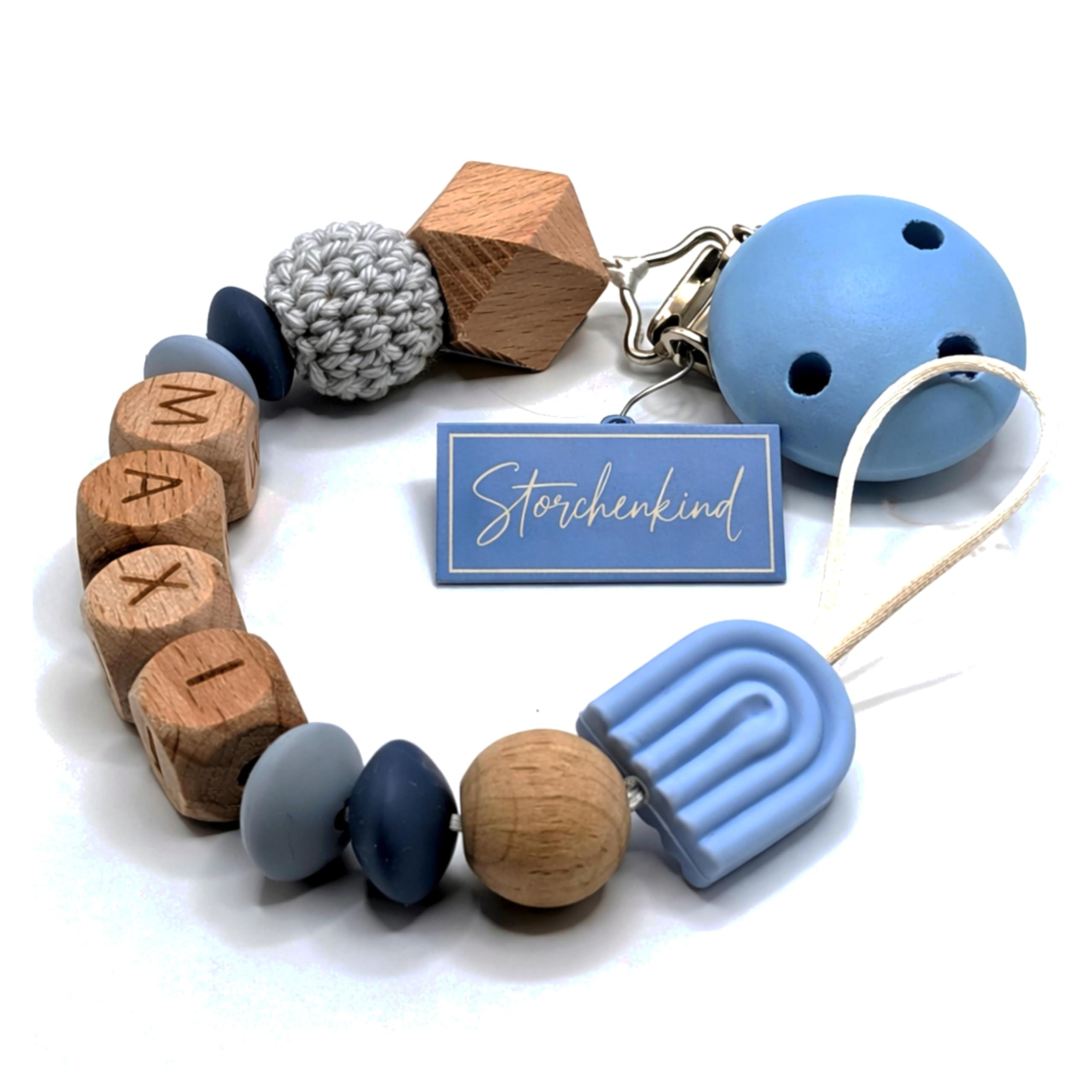 Storchenkind - Individuell gestaltetes Babygeschenk personalisiertes Baby Geschenk mit Namen für Mädchen oder Junge Baby Geschenk personalisiert zur Geburt & Taufe mehrere Modelle (blau)