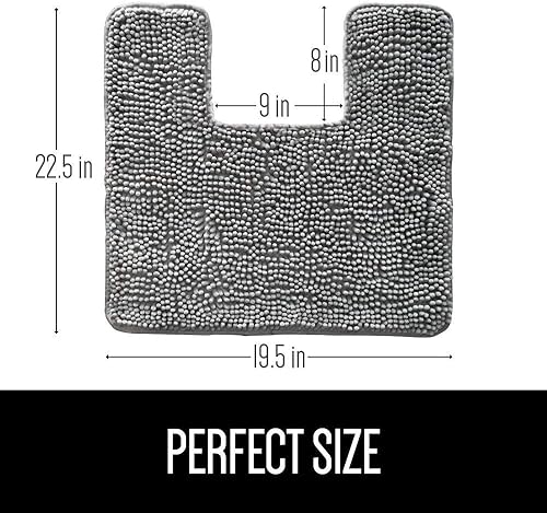 Miniatura 7 de Gorilla Grip Alfombra de baño y alfombrilla cuadrada contorneada en forma de U para inodoro, ambos grises, la alfombra de baño es de 70 x 24