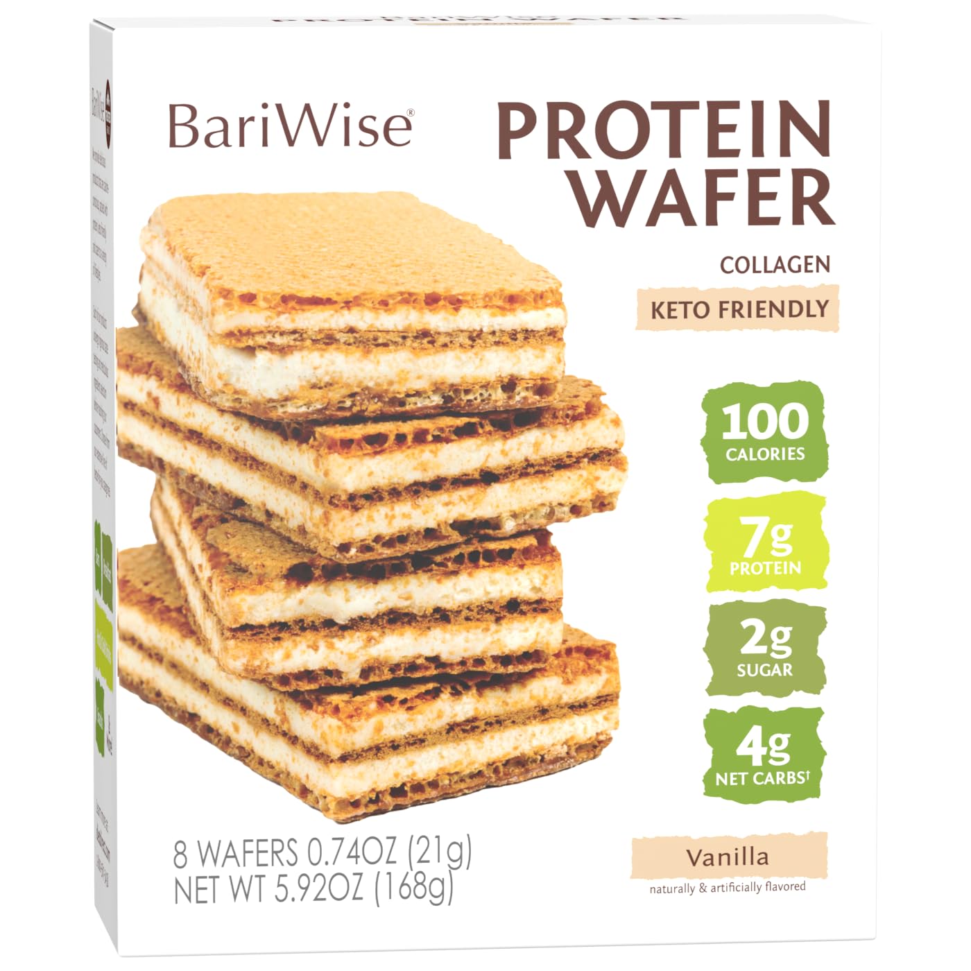 BariWise Protein Wafer Bar, Vanilla, Low Sugar, Low Calorie, Low Carb Keto Friendly Snack (8ct)
