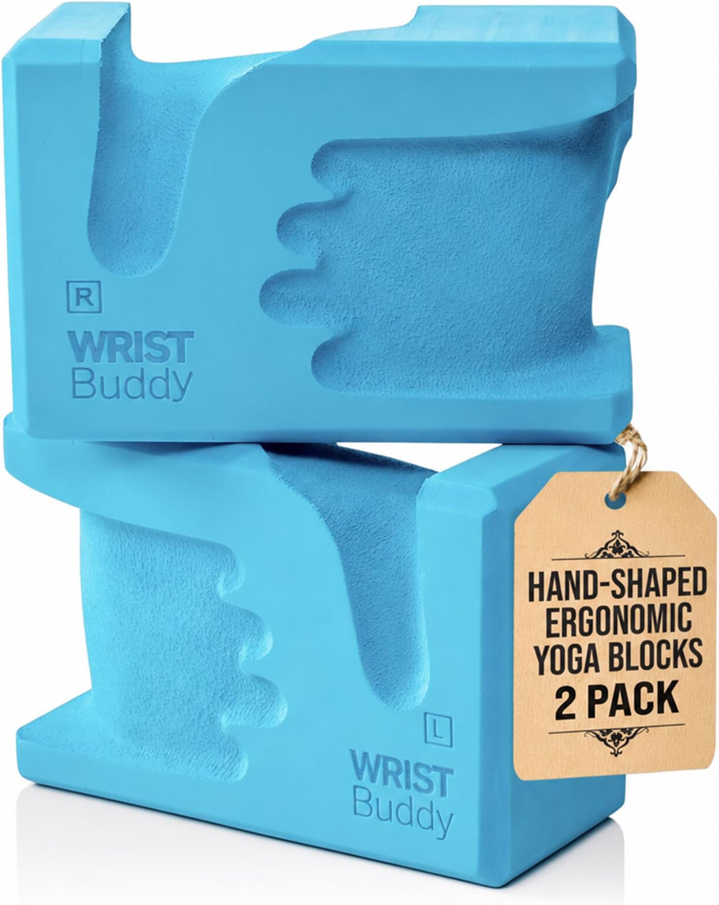 WRISTBuddy® Yoga Blocks 2 Pack, High Density Non-Slip, Hand-Shaped Design | 60% less wrist pressure —patented hand-shaped design eases wrist discomfort for yoga, Pilates, push-ups, planks & handstands.