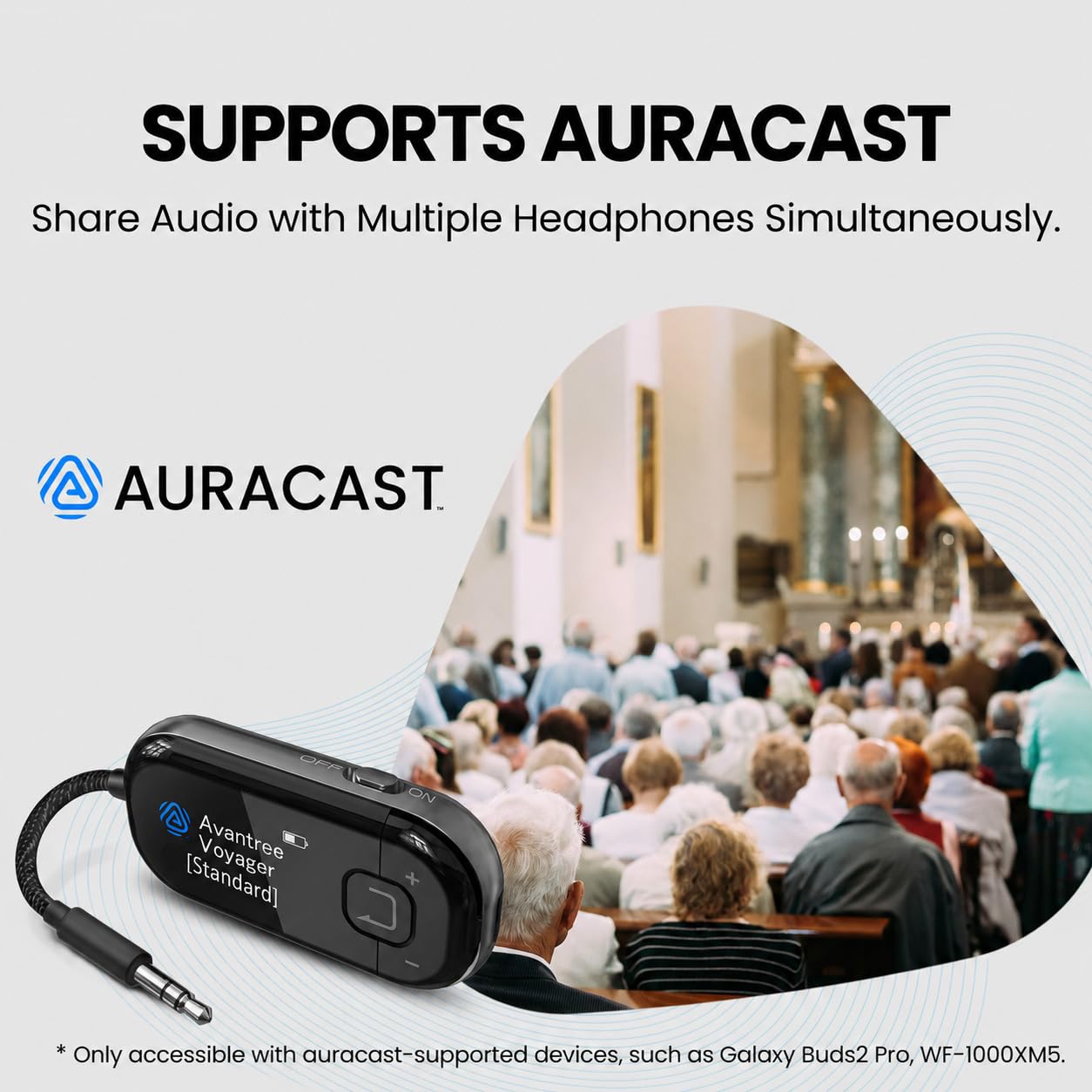 Avantree Voyager – Adaptador Bluetooth 5.4 para Avión con Pantalla OLED para Auriculares y AirPods, Chipset Qualcomm, aptX Adaptive, con Auracast, Transmisor de Audio Inalámbrico AUX 3.5mm para Viajes