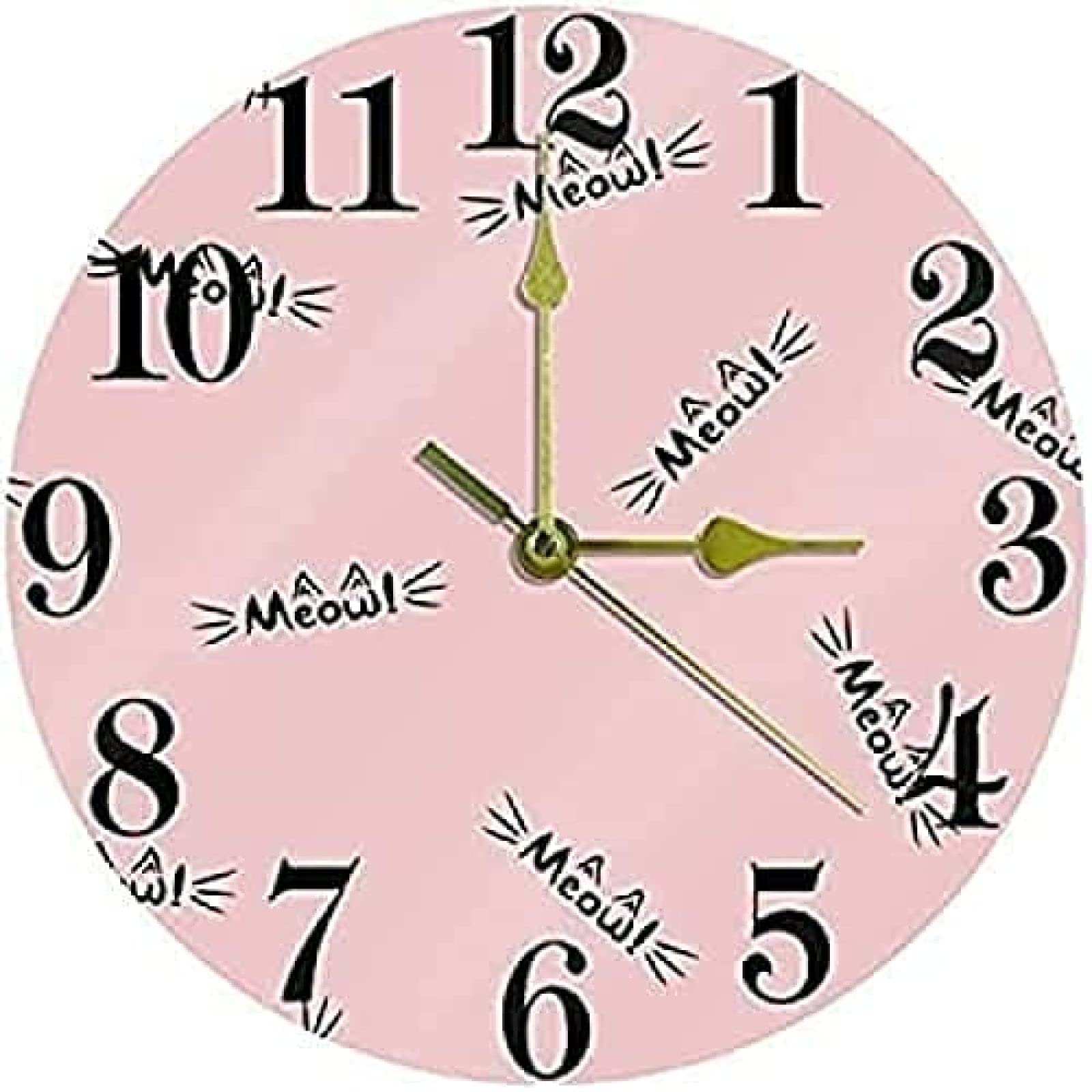 Reloj de Pared Pink Cat Meow Cuarzo Funciona con Pilas Mecanismo de Reloj Redondo