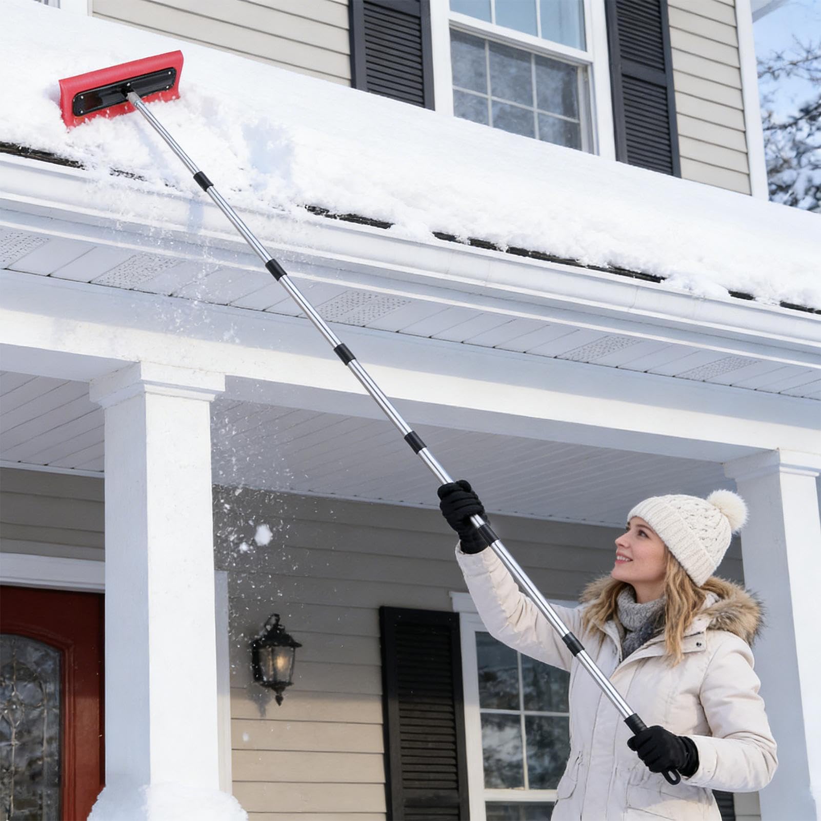 Eliminador de nieve para tejado de casa, telescópico, extensible, batidor para vehículos, para propietarios de casas, adultos, automovilistas, artesanos, paneles solares, calzadas,