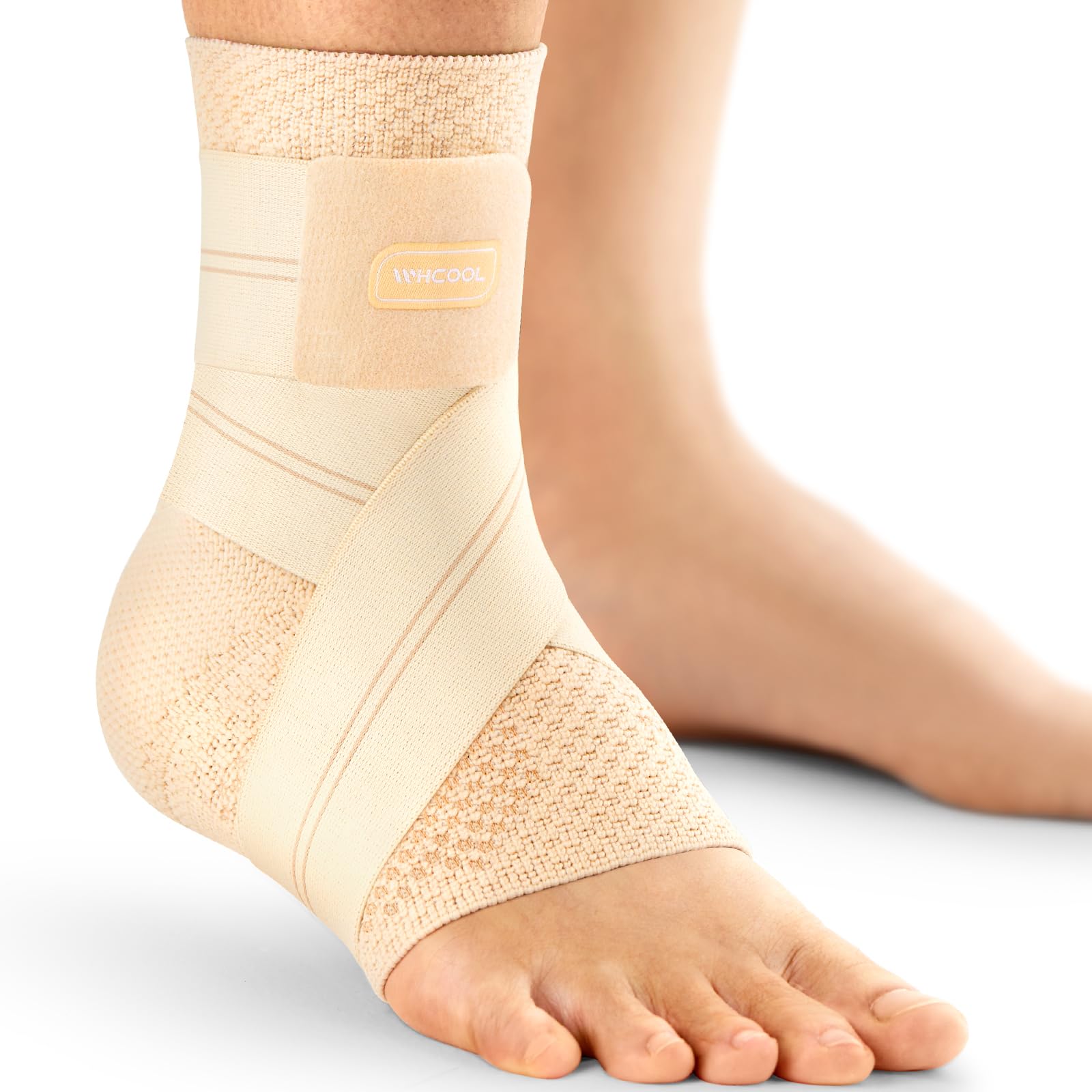 WHCOOL Knöchelbandage bei Verstauchung, Schnellschnürung, Knöchelstütze für Damen und Herren, mit 2 weichen Pads, atmungsaktiver Knöchelstabilisator für Basketball, Laufen (Beige, L)