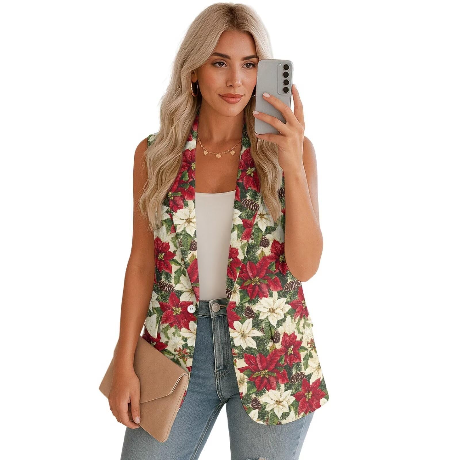 Biyejit Womens Vest Notch Lapel Sleeveless Blazer Suit Jackets Office Work Long Vest One Button Waistcoat with Pockets