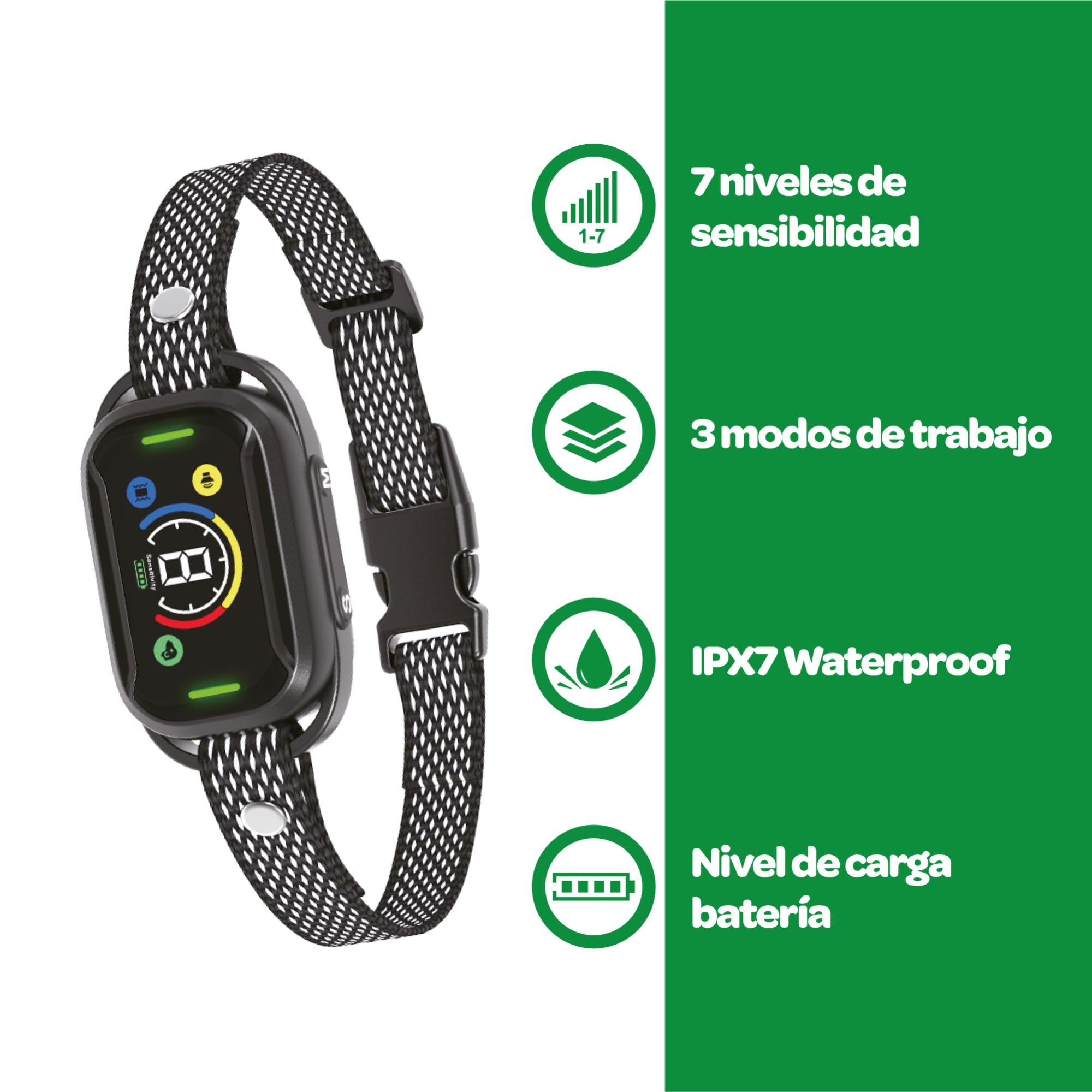 Collar Antiladridos y Adiestramiento Vibración para Perros | Tamaño Ajustable |7 Niveles de Vibración y 3 Modos de Trabajo | Recargable y Resistente al Agua | Cumple Ley Bienestar Animal 2024