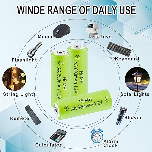 Miniatura 4 de Baterías recargables de 1.2 V AA tamaño 800 mAh, doble A, batería NiMH precargada de alta capacidad para luces solares de jardín, antifugas,