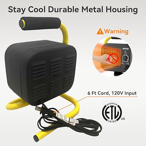 Miniatura 6 de Shinic Calentadores de garaje para uso en interiores, cuerpo matal, calentador de espacio portátil con termostato, cabeza ajustable, soporte