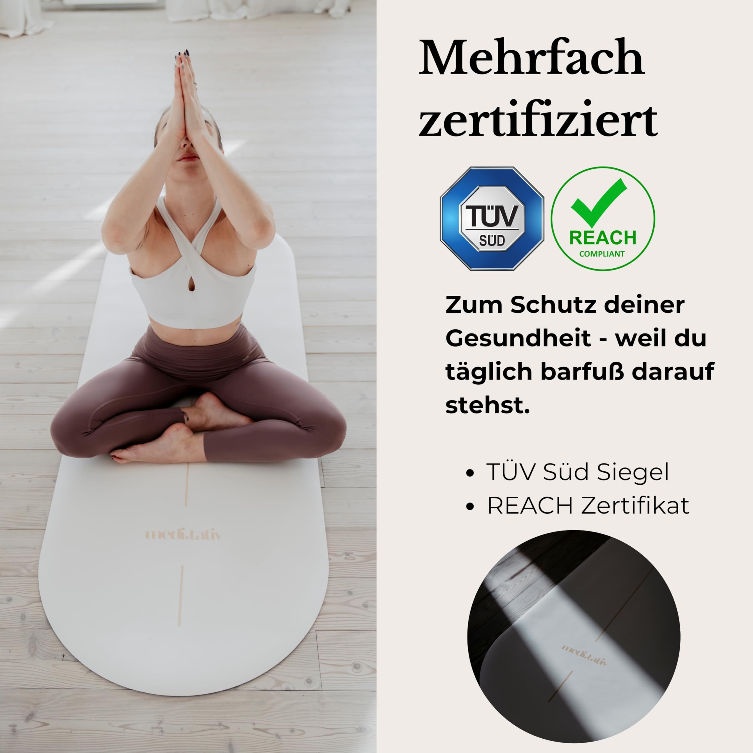 Esterilla ovalada de yoga y pilates en forma de cápsula, 190 x 68 x 0,42 cm, protege las articulaciones, antideslizante y biodegradable, incluye correa de transporte, certificado TÜV y