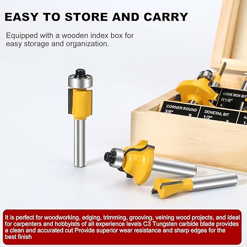 Miniatura 4 de Juego de brocas de router de 14 pulgada de vástago, 15 piezas, brocas de carburo de tungsteno de 14 pulgada, herramientas de carpintería para