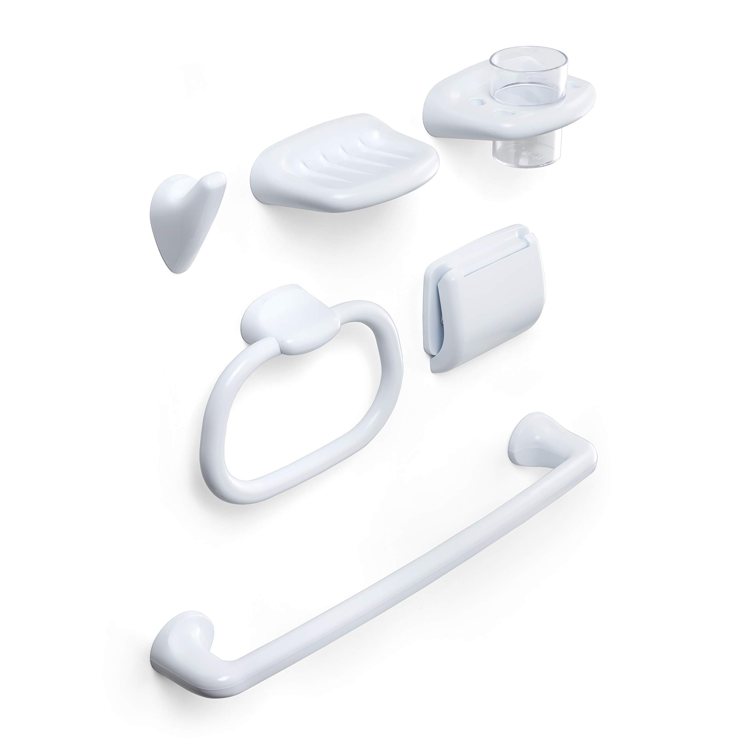 TATAY Set de Accesorios de Baño Olympia Estuche Baño con 6 Piezas | Set Accesorios Baño | Medidas 62x13x30 cm | Estuche Baño con 6 Piezas | Diseño Funcional y Práctico, Blanco