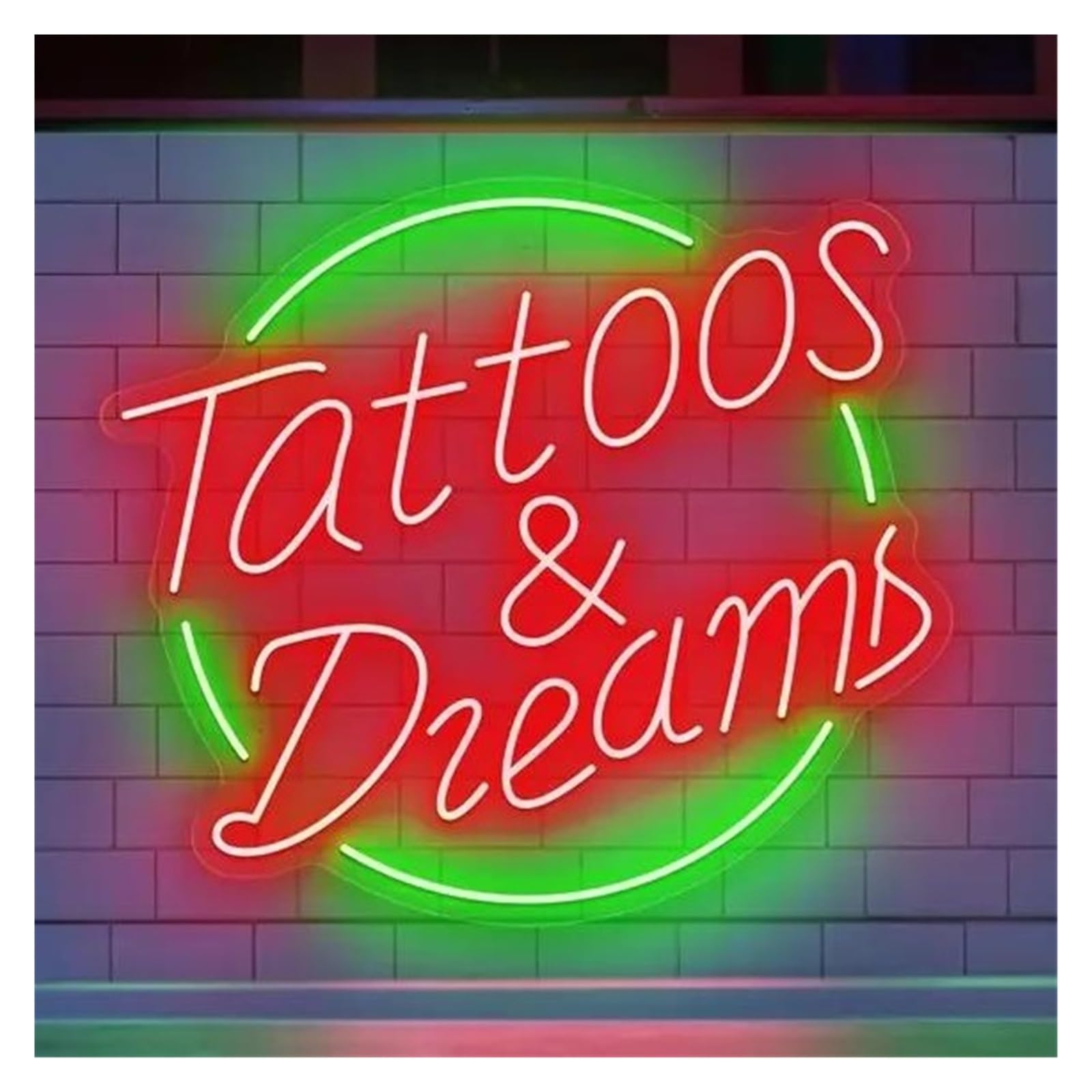 RONGCH Hanging Art Neon Signs Tattoos and Dreams Neon Sign Tattoo Studio LED Light Shop Storefront Wall Art Decor 45cm(D)