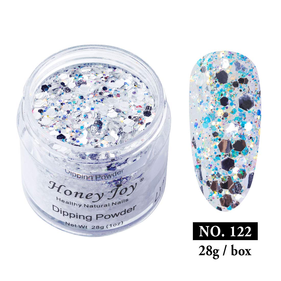 28g/Box Shine Silver Glitter Hexagon Sequins Paillette Dip Powder Nails Dipping Nails Long-lasting Nails No UV Light Needed, (No.122)…