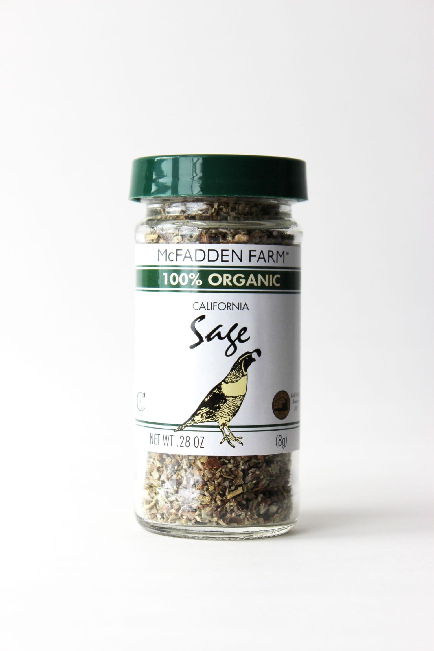 McFadden Farm Organic Sage, Dried Herb, Grown and packed in the U.S.A., 0.28 oz in glass jar