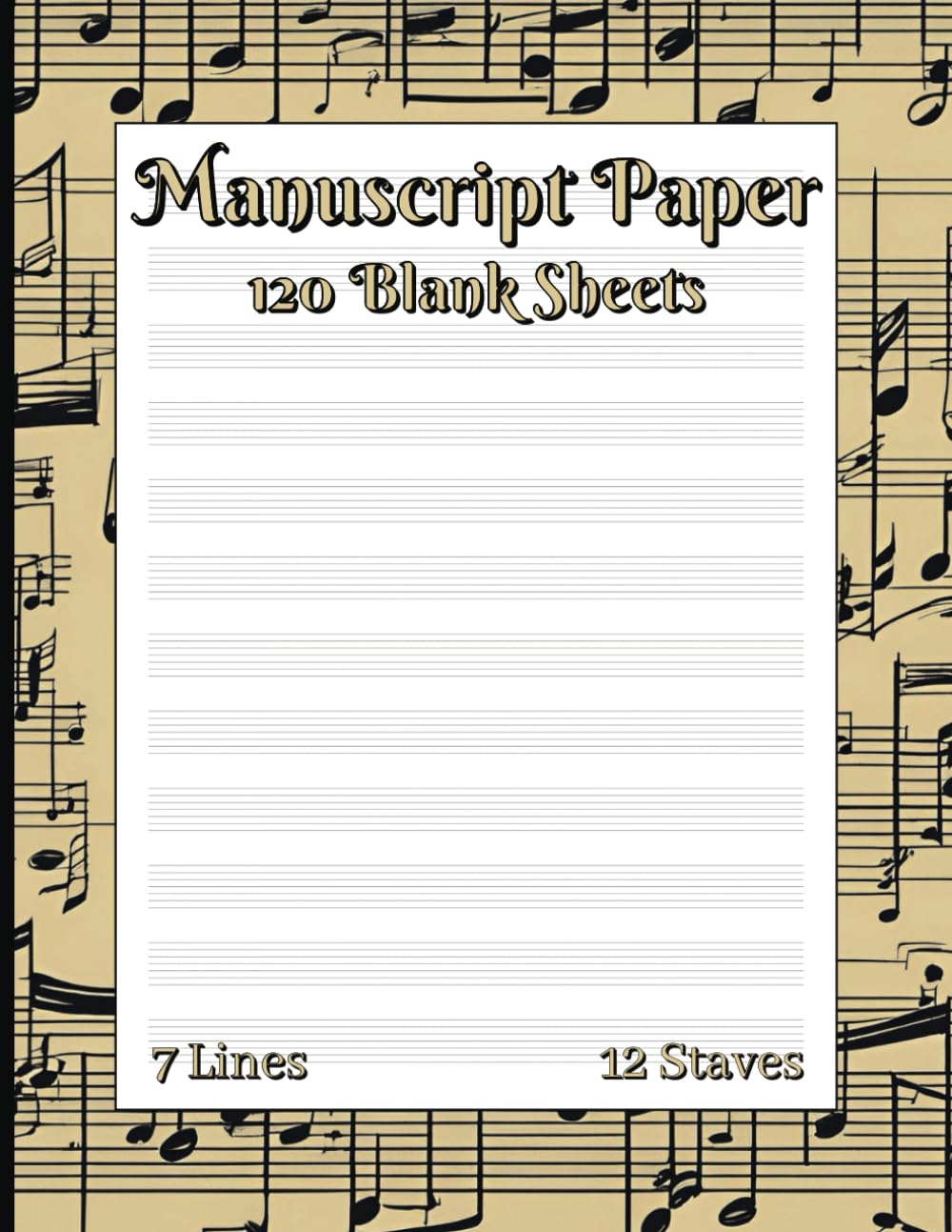 Music Manuscript Paper A4 7 Line 12 Stave /Staff Professional Blank