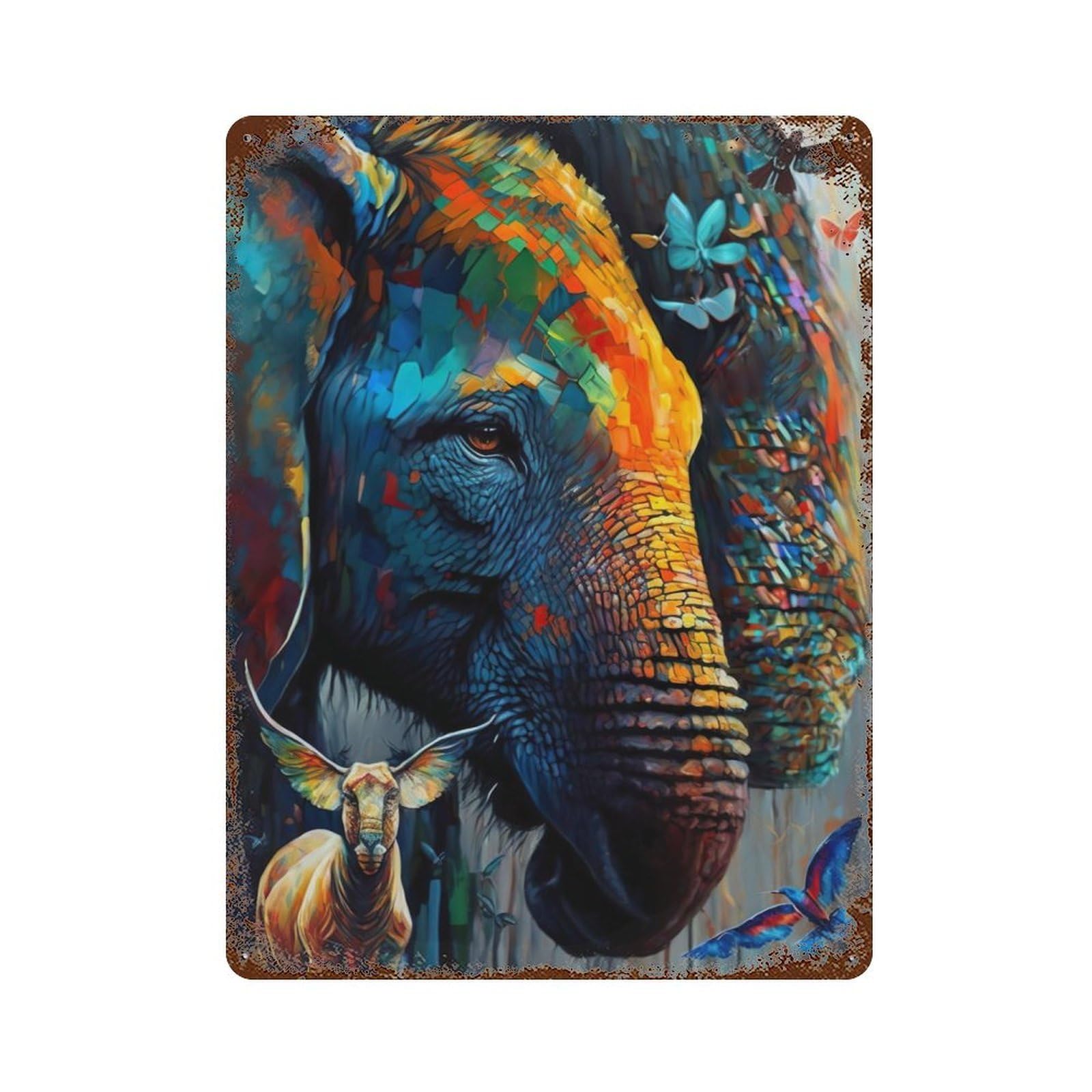 Garage Style Colored Wildlife Vintage Rust Metal Sign 15.7"x11.8", Retro Wall Decor for Bar And Workshop