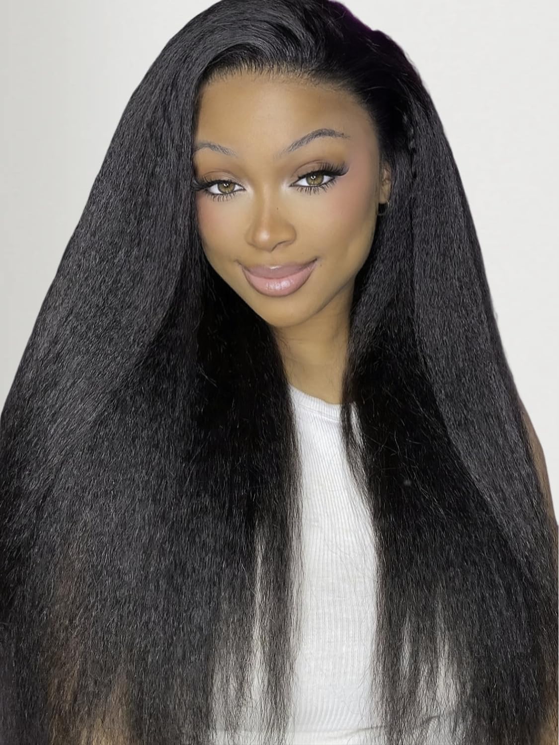 KLAIYI Kinky Yaki Straight V Part Wig Human Hair Glueless Wear and Go Wigs for Black Women No Leave Out No Glue Upgrade U Part Wig Full Head Clip In Half Wig 30