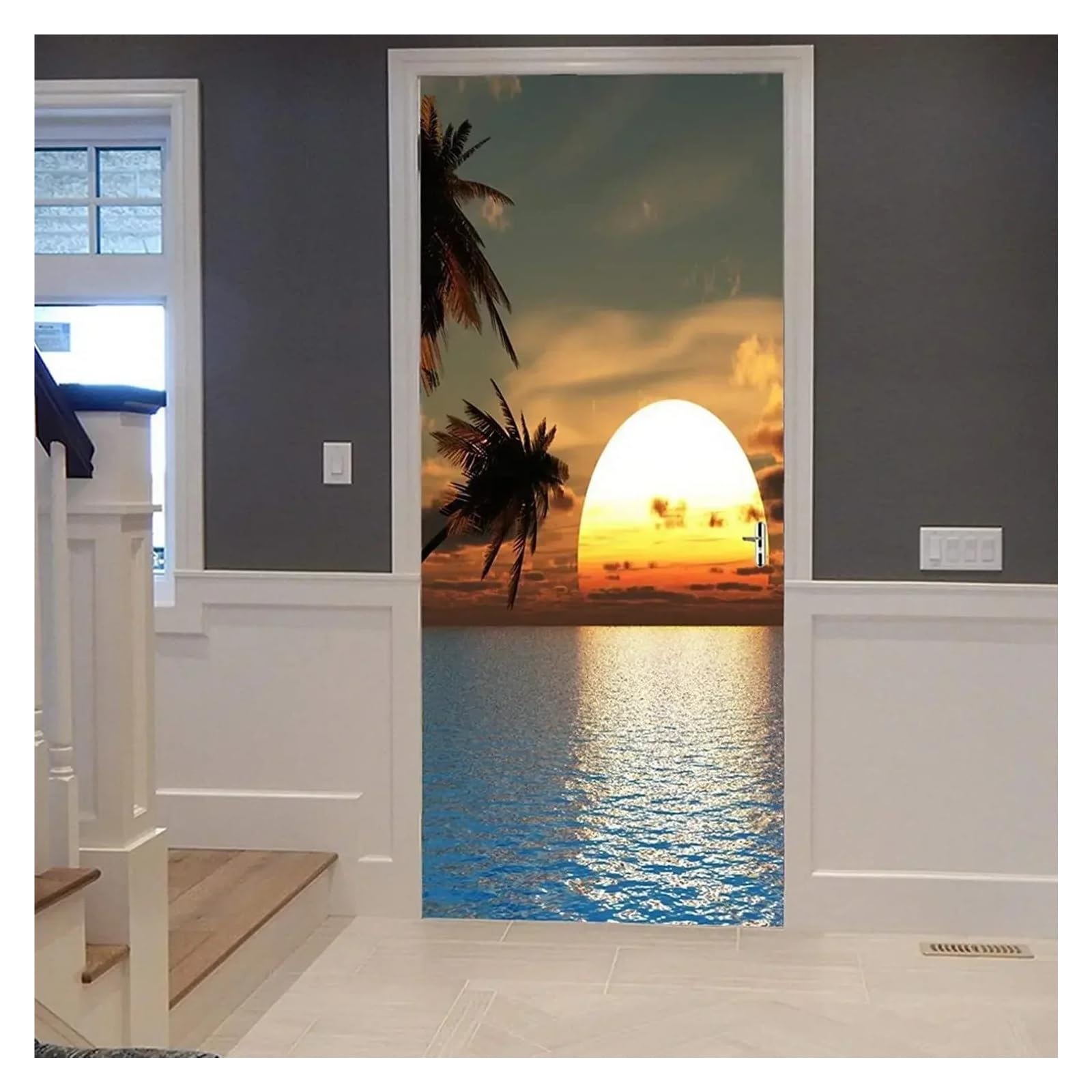 Sticker autocollant de porte 3D bord de mer trompe l'œil pour déco salon amovible 40x120cm