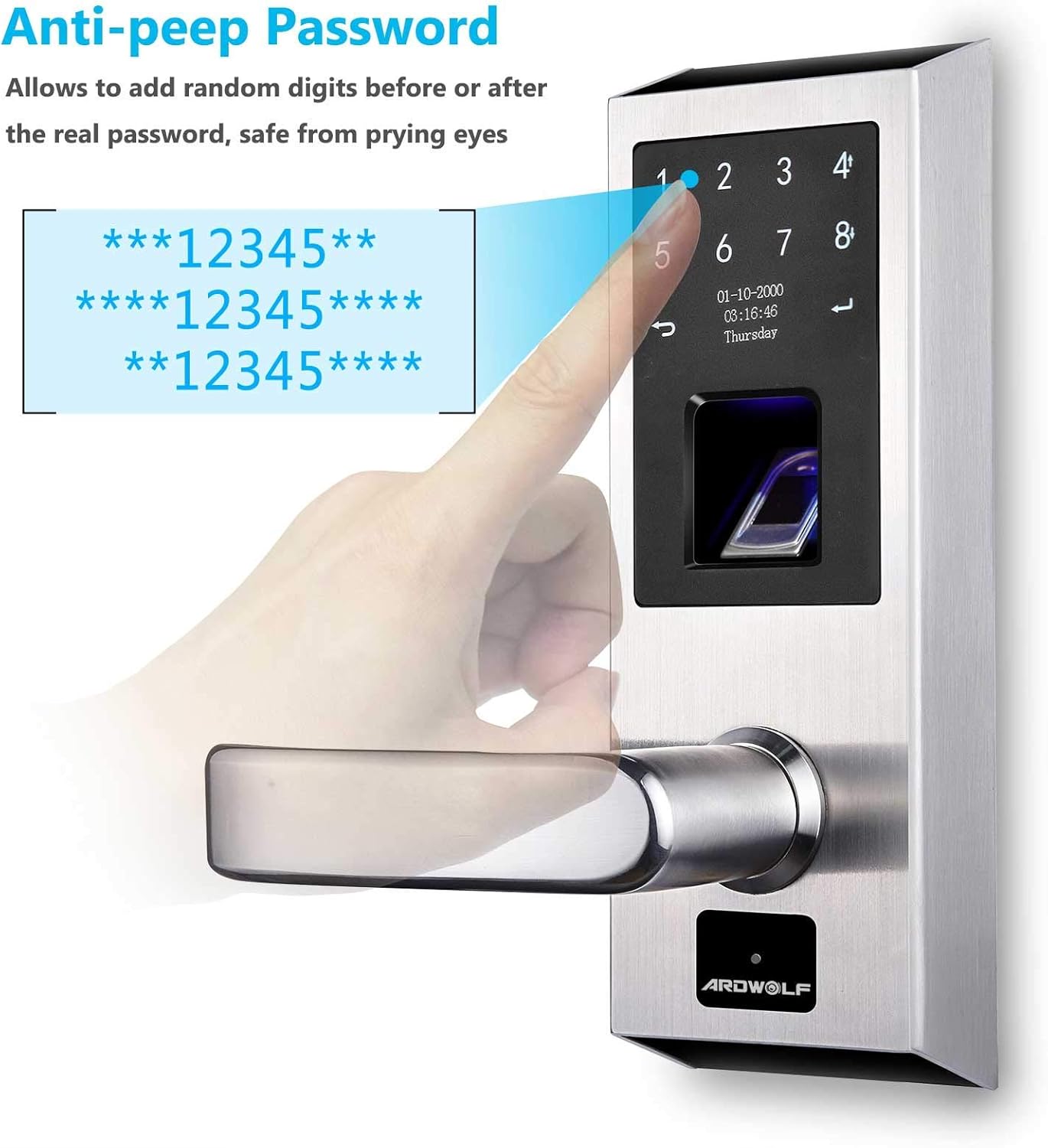 Weekly Top Sale Ardwolf A50S WiFi Keyless Entry Door Lock with Right-Handle, Smart Biometric Fingerprint Front Door-Locks with Keys Key-pad for Homes Garage Bedroom Security, 304 Stainless Steel, Auto-Lock