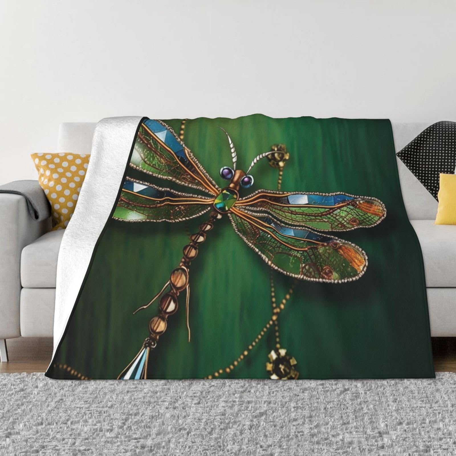 KLOPH Jewel Dragonfly Throw Blanket 50"x40" Flannel Fluffy Warm Blanket for Couch, Reversible Plush Blankets for Bed, Comfy Fuzzy Blanket for Sofa, Plush Lightweight-Blankets for All Season
