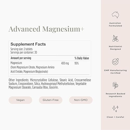 Miniatura 4 de JSHealth Suplementos de Magnesio Avanzados con Glicinato de Magnesio y Citrato para Relajación Muscular (60 Tabletas)