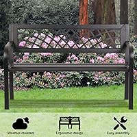 DKELI Sturdy Cast Iron Outdoor Garden Bench with Armrests - 480lbs Capacity, Rust-Resistant Metal Patio Park Seat, Black