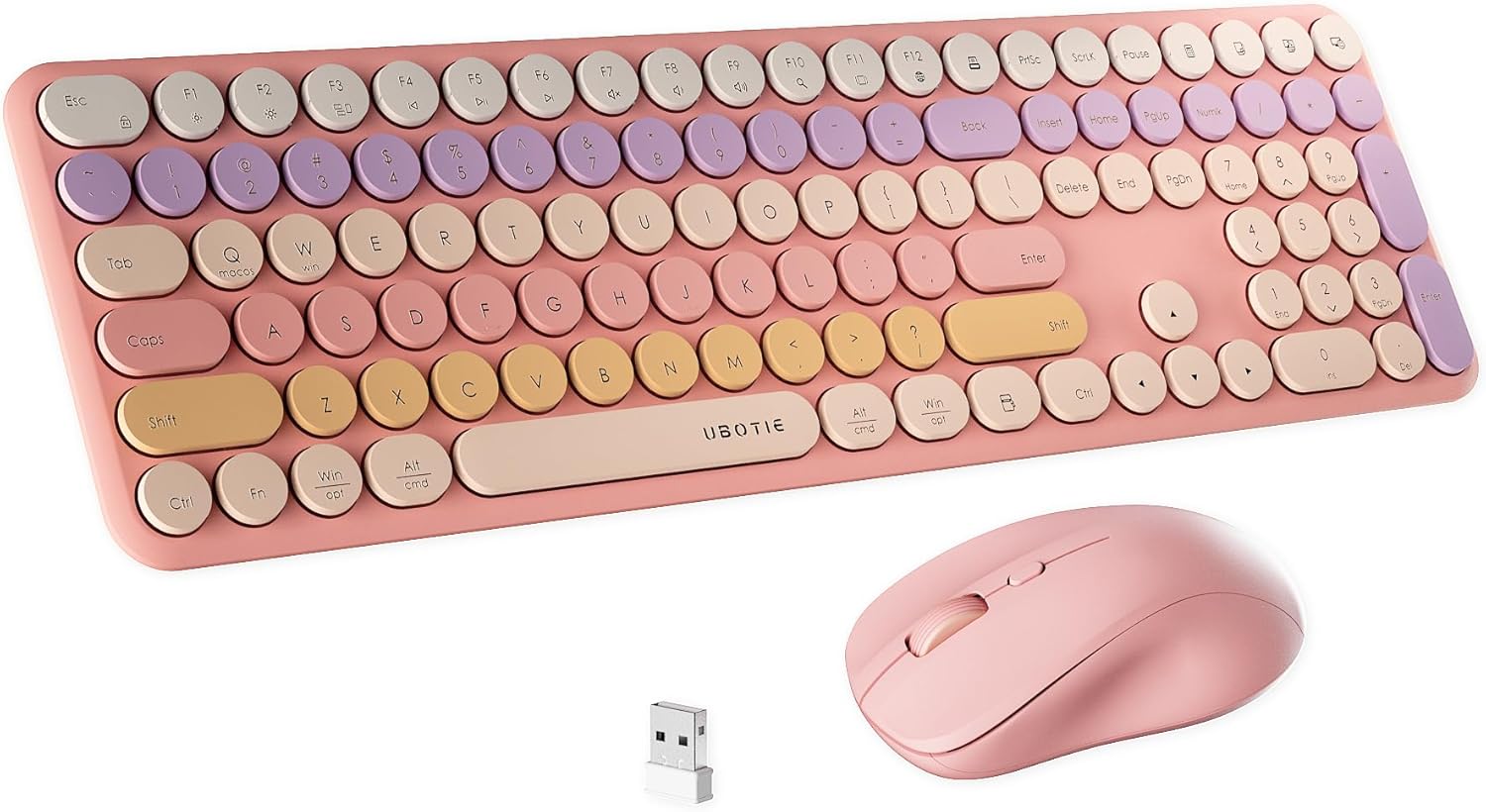 xUBOTIE Wireless Computer Keyboard and Mouse, Rainbow Colorful 100 Round Keycaps for PC(Blue Gradient)