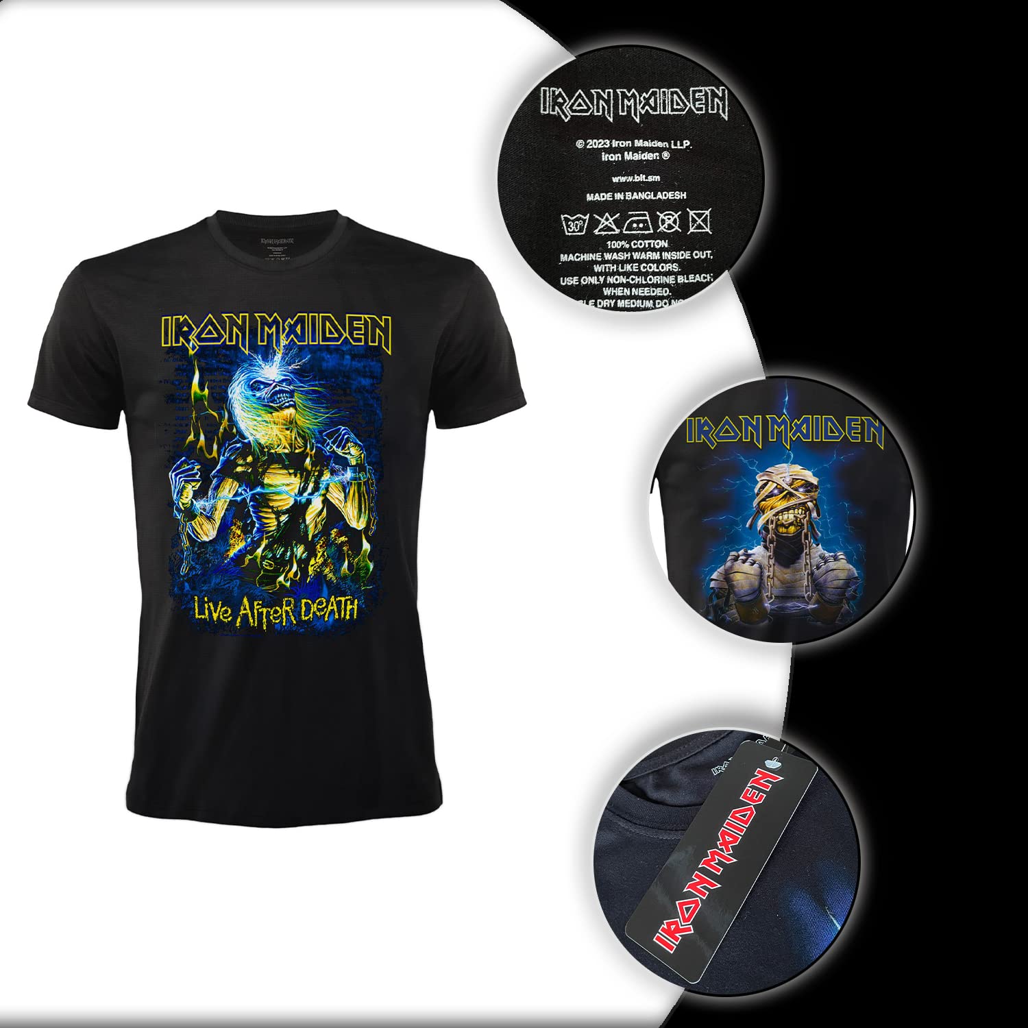T-Shirt Iron Maiden Mummy Back. T-Shirt Rock Officiel Noir. Bande Heavy Metal. Coton Unisexe. Adulte Garçon.