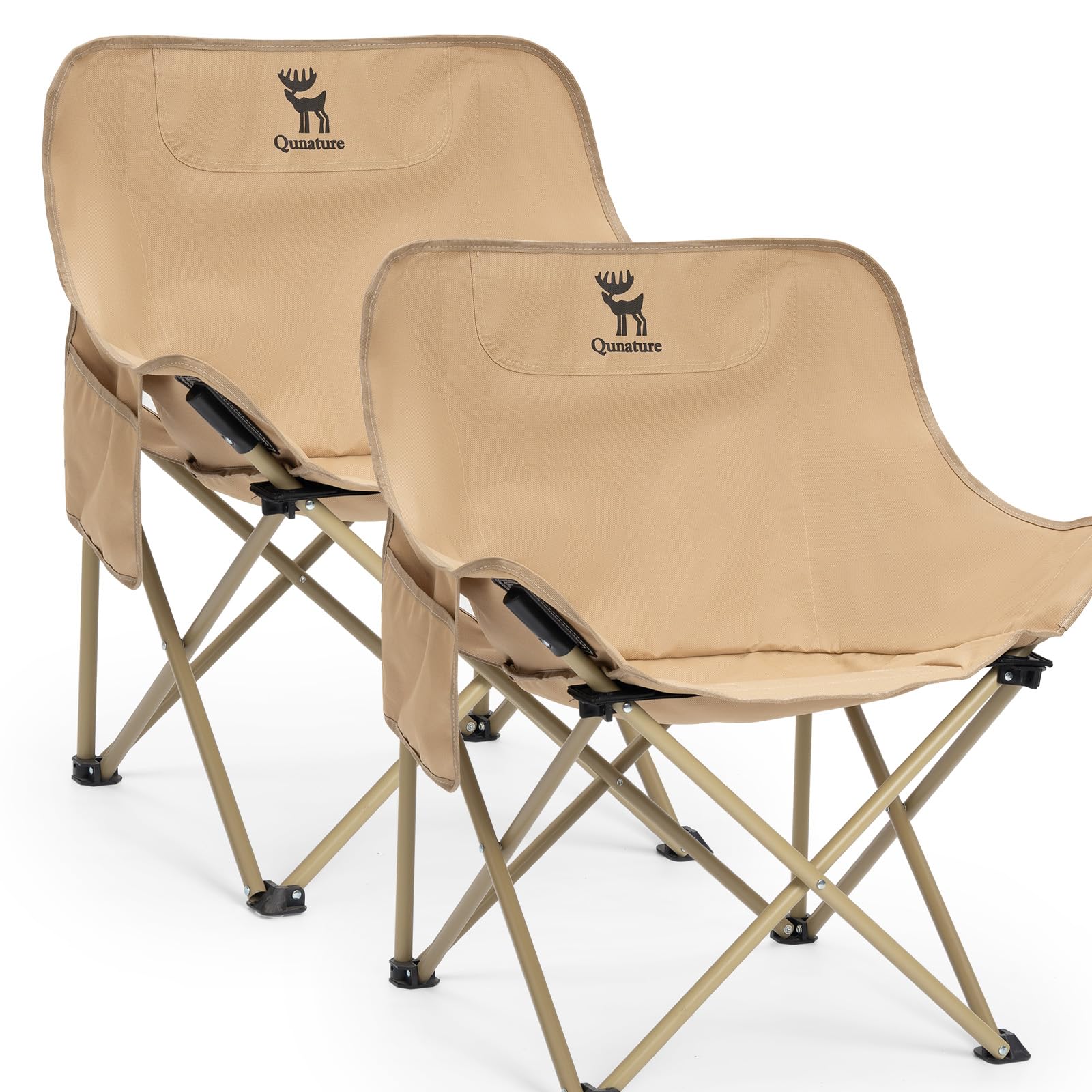 2 Pezzi Sedia da Campeggio Pieghevole Max Portata 120kg per Adulti | Larghezza Seduta 60cm, Tasche Laterali, Portatile con Borsa da Trasporto, Sedie per Pesca Spiaggia Giardino, Kaki