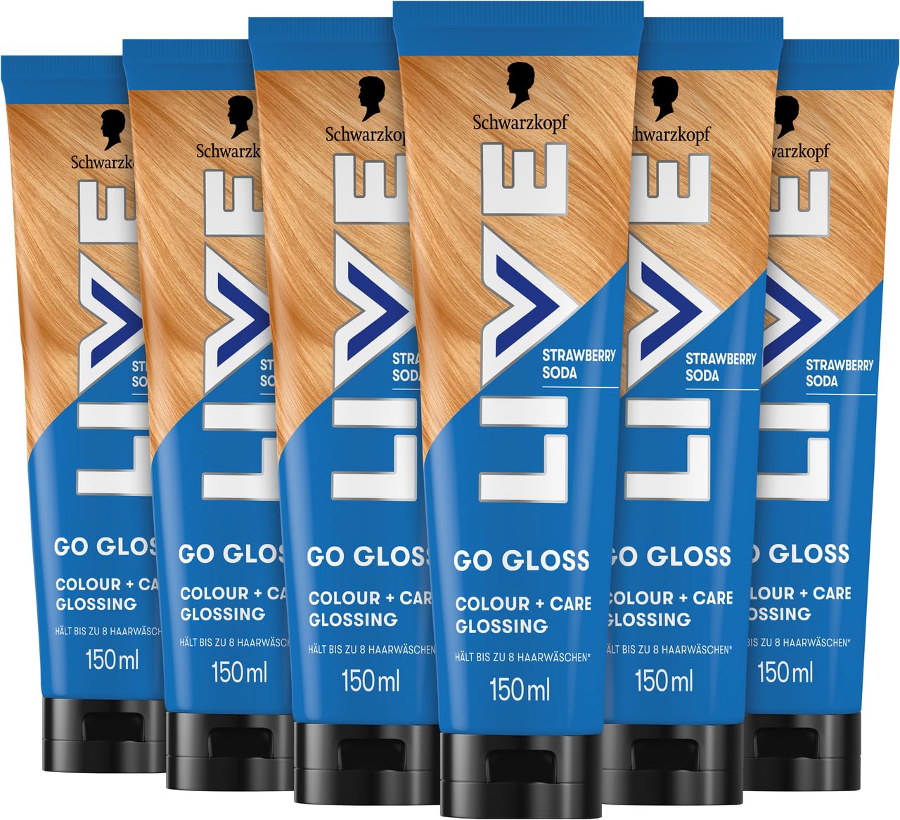 Schwarzkopf LIVE Go Gloss Colour + Care Glossing Strwaberry Soda (6x 150 ml), temporäre Coloration hilft, Haarbruch und Spliss zu reduzieren, hält bis zu 8 Haarwäschen