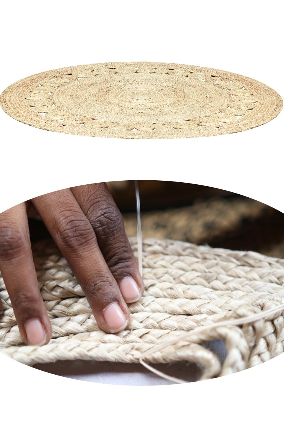 Runder Jute-Teppich Jemina handgemacht aus Jute in Natur-Beige 120 cm