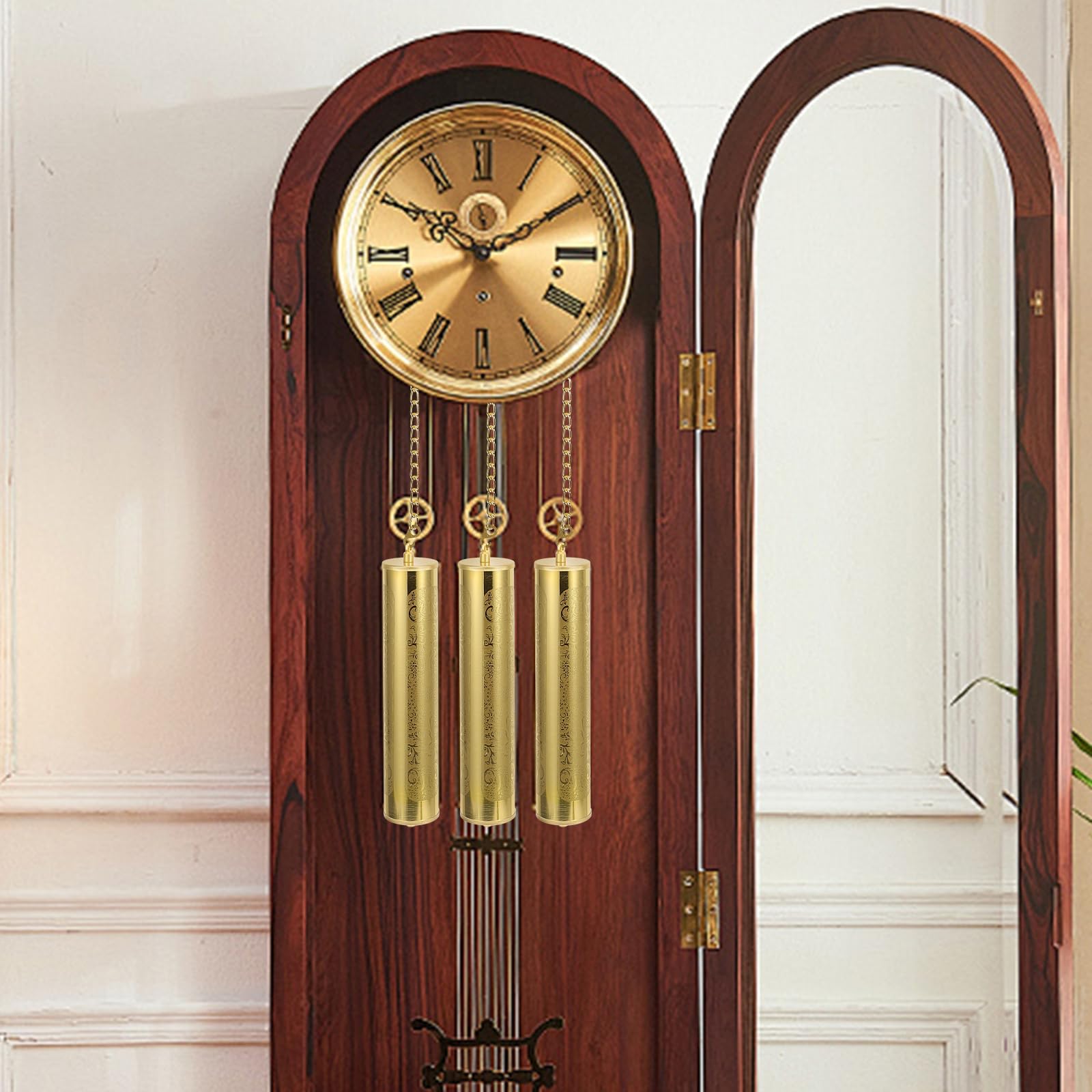 Housoutil Standuhr-Gewichte, 2 Stück Vintage-Wanduhr-Gewichte,Goldene Standuhr Dekoratives Hammer, Muster Uhrengewicht Für Wanduhr, Eisenkettengewicht Ersatz Uhrgewichtsteil