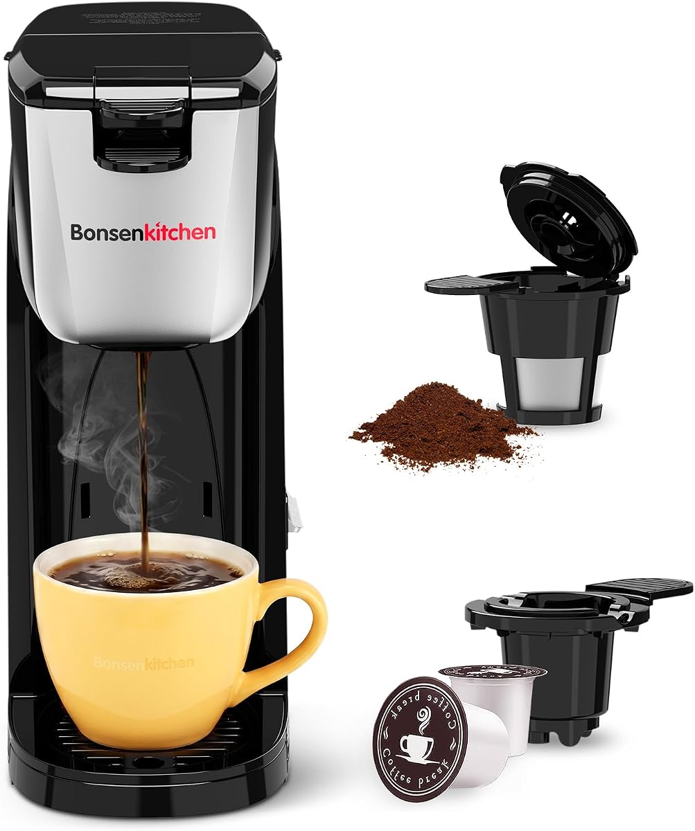 Cafetera de una sola porción, tamaños de preparación de 6 a 14 oz, elaboración de cerveza | Cafetera portátil compacta y amigable con tazas de viaje para espacios pequeños, ideal para la cocina