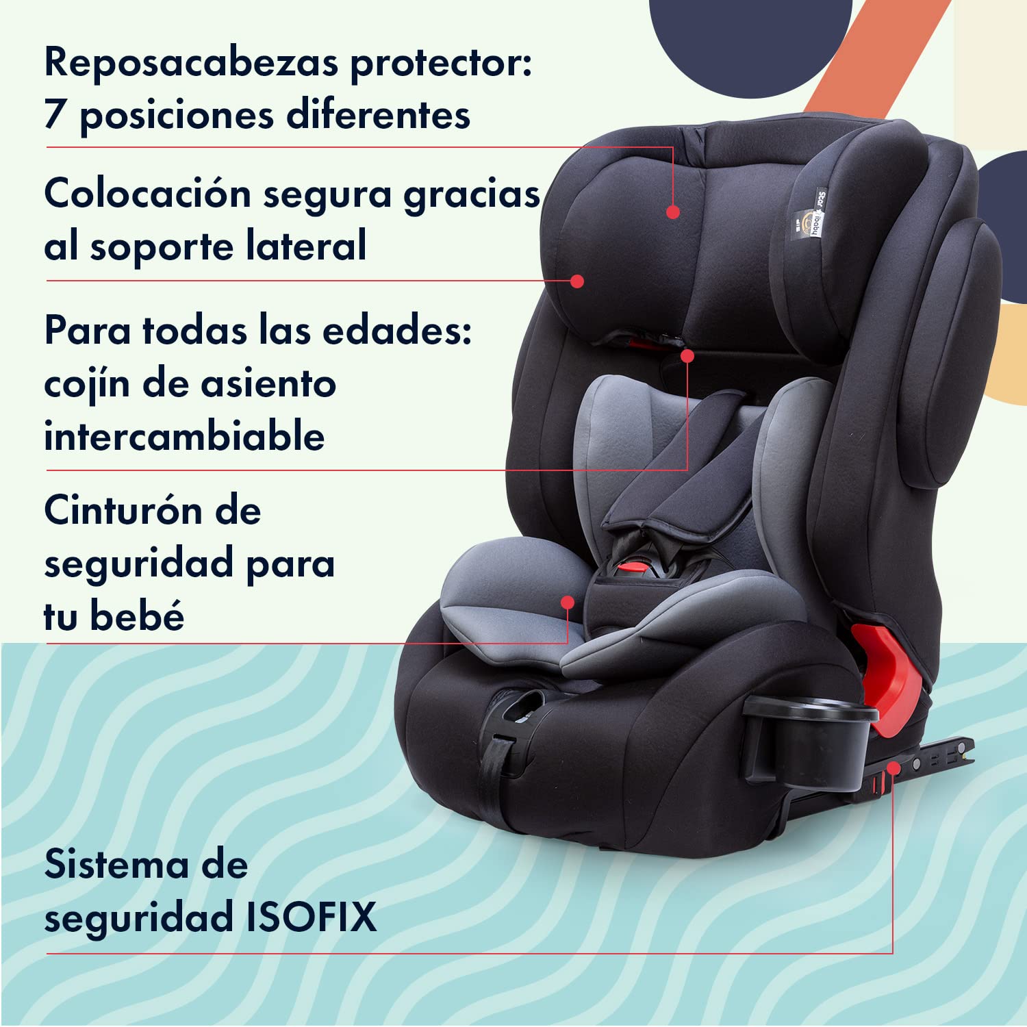 Star Ibaby City Fix HQ - Silla de coche Isofix grupo 1 2 3 Gris/negro i-Size ECE R129