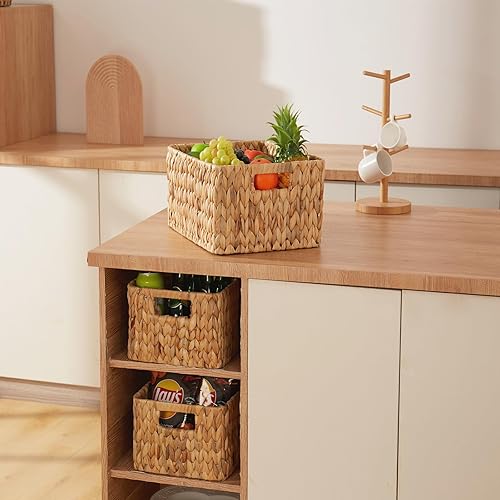 Miniatura 2 de ELONG HOME Cesta de almacenamiento de mimbre, paquete de 3 cestas de mimbre tejidas a mano, cestas de almacenamiento de jacinto de agua con asas
