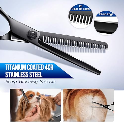 Miniatura 32 de Gimars 4CR - Tijeras 6 en 1 de acero inoxidable de aseo para mascotas, para perros, gatos y otros animales, resistentes con revestimiento de titanio.