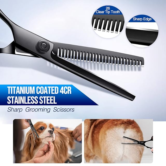 Foto 2 de 7 de Gimars Dog Grooming Scissors Kit Professional 4CRCon Punta Redonda De Seguridad, 5 En 1 Tijeras Para Esculpir